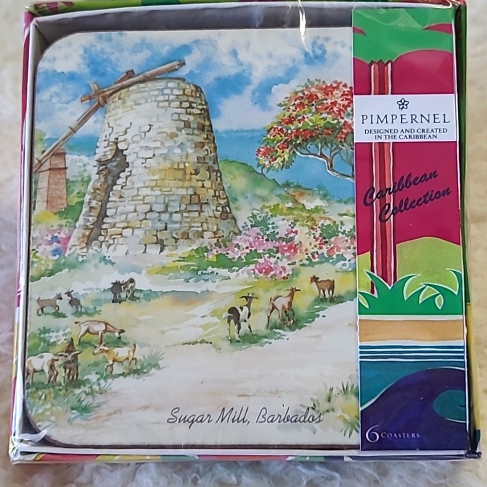 NEW Pimpernell Caribbean collection Barbados Drink Coasters  Set of 6 SEALED Box - Picture 2 of 12